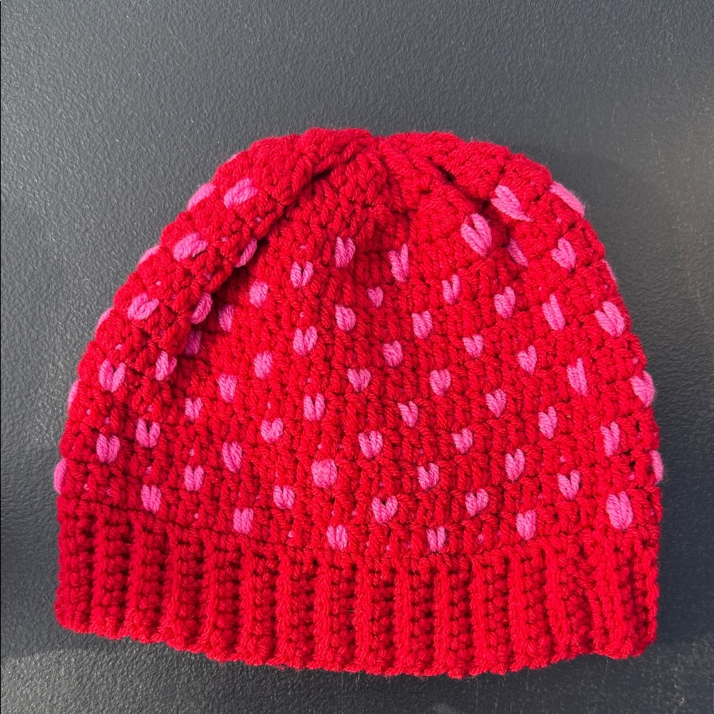 Cozy Red and Pink Knit Beanie for Kids